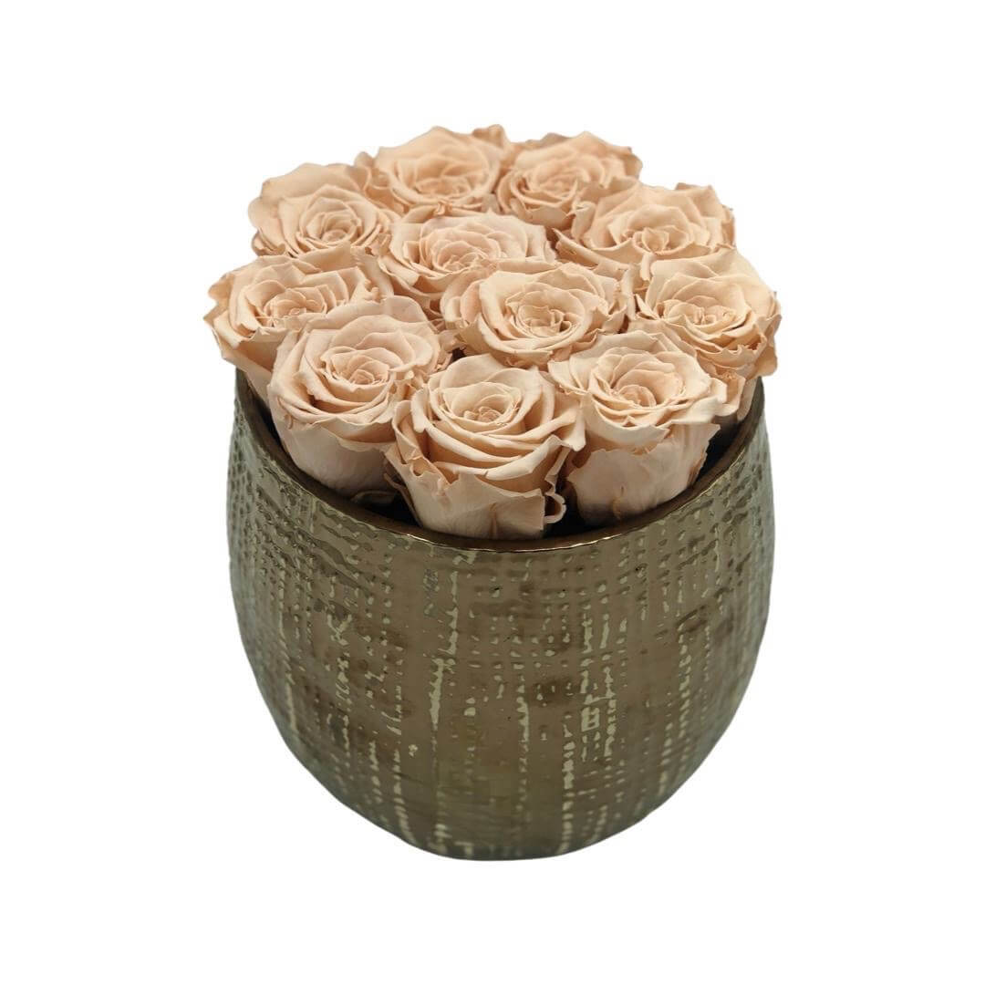 GILDED BRONZE MESH VASE WITH PRESERVED ROSES - LARGE