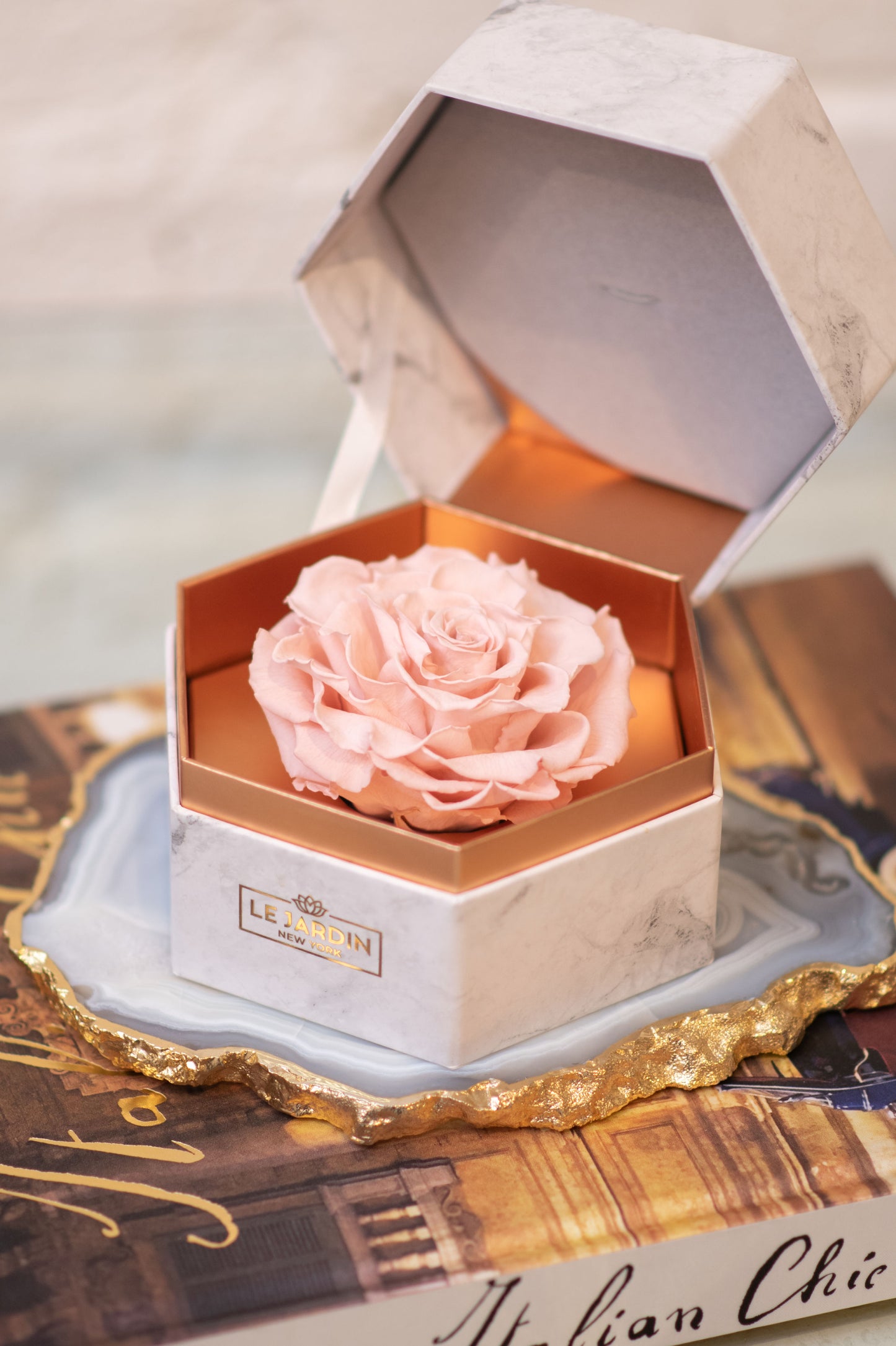 Jewelry Box Hexagon Shape With Preserved Flowers